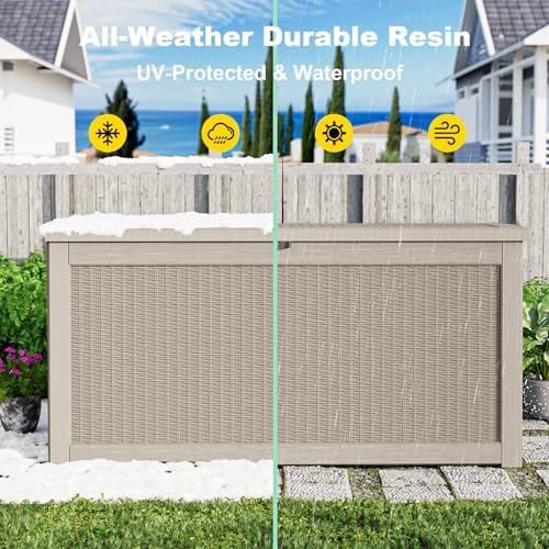320 gallon waterproof outdoor storage box, uv resistant on a desk or shelf