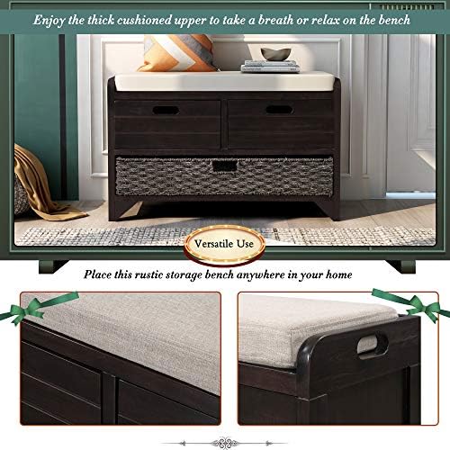 knocbel farmhouse storage bench with 2 drawers, removable, view 10