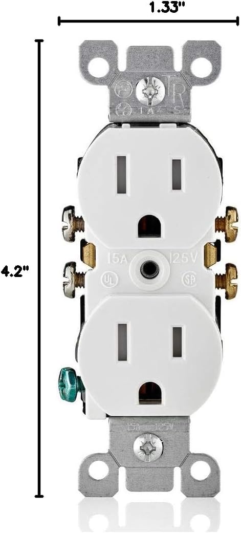 Leviton 15 Amp 125 Volt Tamper Resistant Duplex Receptacle, 10 Pack, T5320-WMP, White