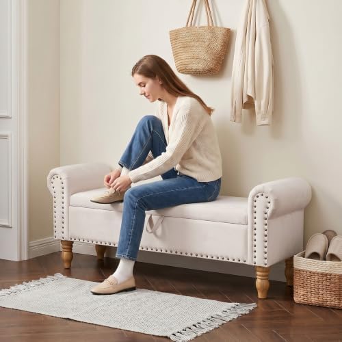 55" end of bed bench, upholstered bench with, view 9