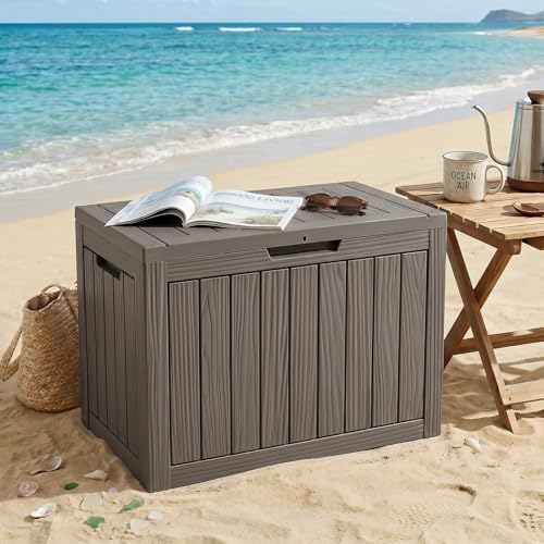efu outdoor storage box 60 gallon deck box on a desk or shelf