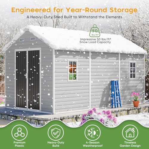 wacasa 8x14 ft deep resin plastic outdoor storage, front angle view