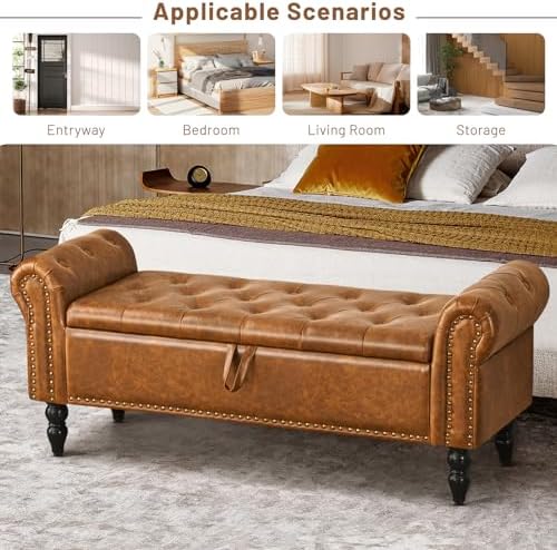 furniliving storage ottoman bench, leather benches end of, view 9