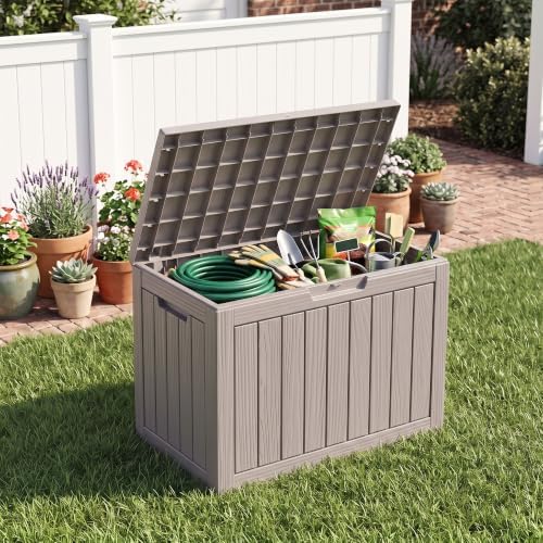 easyup 50 gallon outdoor storage box waterproof lockable, front angle view