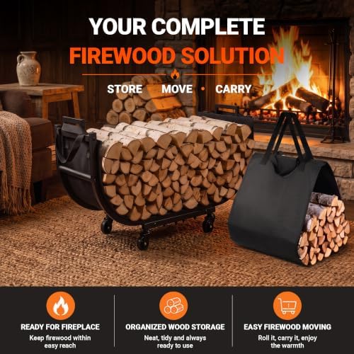 yqbrao 32-inch firewood rack, rolling firewood cart with on a desk or shelf