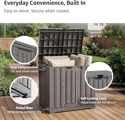 east oak outdoor storage box, 31 gallon 2, front angle view