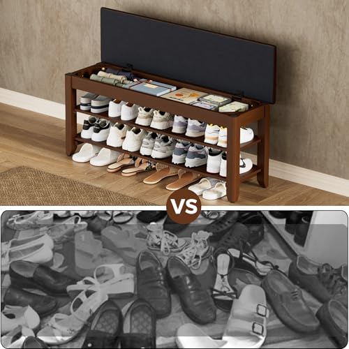 homleke 39.4" wide solid wood shoe rack bench, view 9