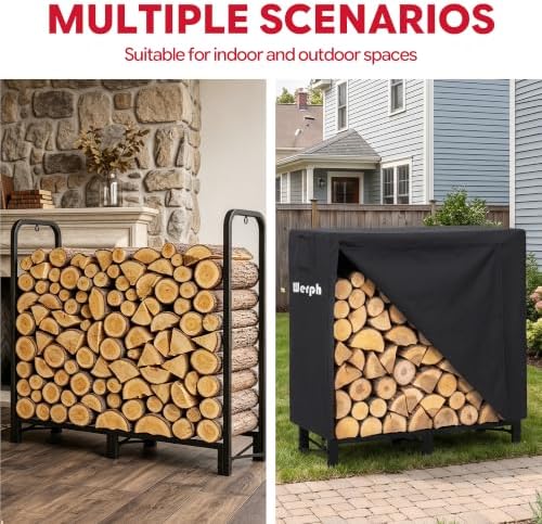werph 4ft firewood rack outdoor, heavy duty firewood, front angle view