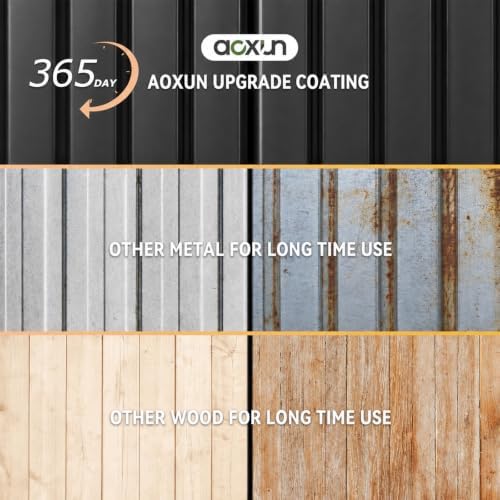 aoxun 10x12ft shed with floor galvanized steel outdoor, front angle view