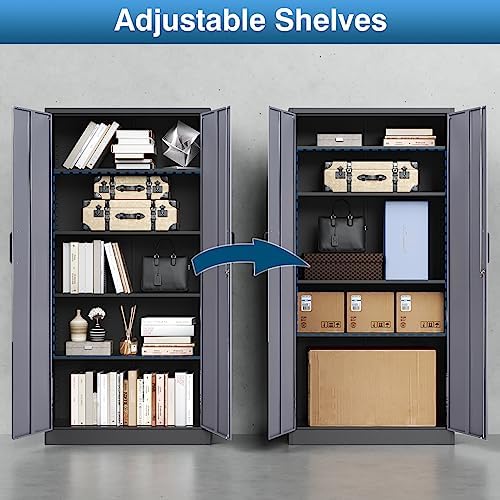 peukc metal storage cabinet with adjustable shelves &, front angle view