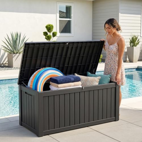 outdoor storage box, 150 gallon waterproof deck box, view 9