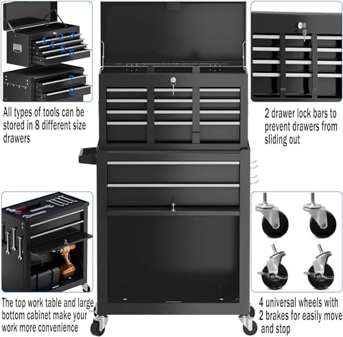 8-drawer high capacity rolling tool box with wheels,rolling on a desk or shelf