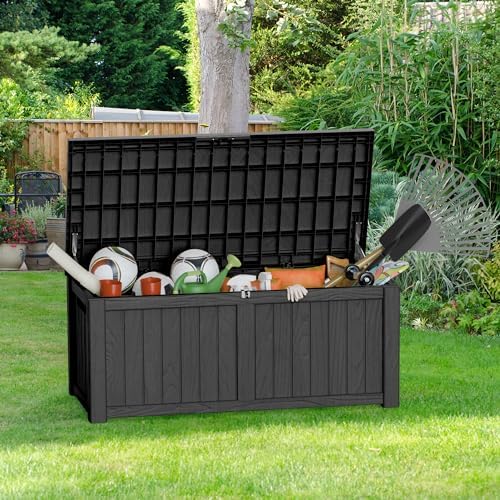 150 gallon outdoor storage box waterproof lockable resin, front angle view