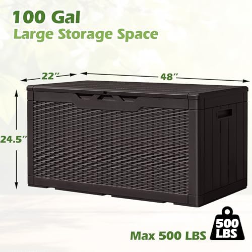 greesum 100 gallon resin deck box large outdoor on a desk or shelf
