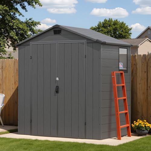 devoko 6 x 4 ft resin shed with, front angle view