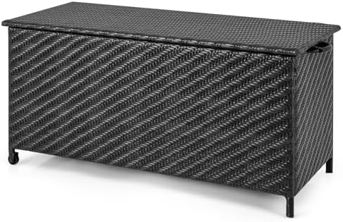 tangkula tightly-woven rattan deck box, patiojoy storage cabinet, view 9