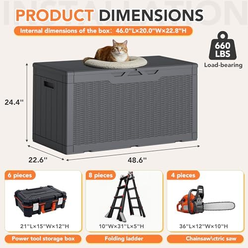105 gallon deck box outdoor indoor waterproof storage, front angle view