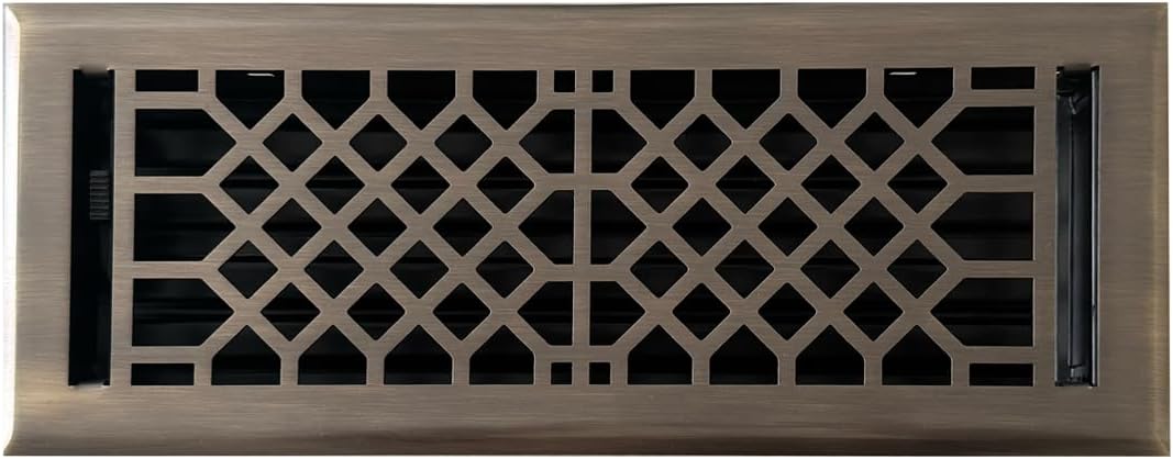 Empire Register Co Vent Cover - 4x12 Inches Floor Registers Air Vent Covers for Home Floor, Heavy Duty Walkable Antique Style Design Brass Finish Air Vents with Metal Damper Attached, HVAC Vent Covers