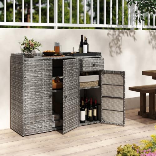 tangkula rattan outdoor storage cabinet with 2 adjustable, view 9