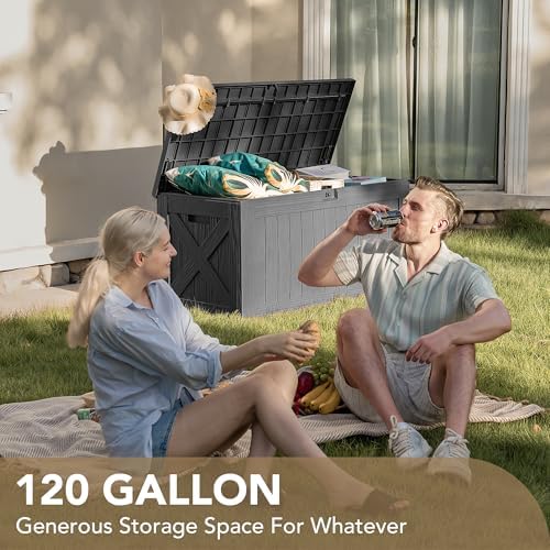 devoko 120 gallon deck box resin outdoor storage, view 9