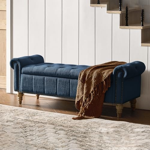 hulala home farmhouse storage bench, navy, view 9