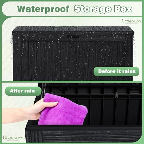 greesum outdoor storage box 120 gallon storage bin on a desk or shelf