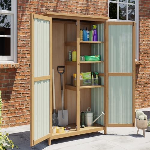 aoxun outdoor storage cabinet shed wood garden vertical, front angle view