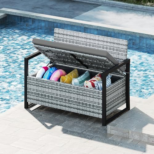 relax4life wicker outdoor bench with storage - rattan, view 9