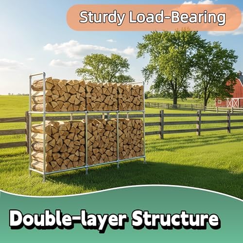 8ft heavy duty firewood rack outdoor with cover,2-tier,8, front angle view