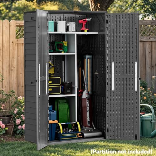 yitahome 60 cuft vertical outdoor storage shed w/o, front angle view