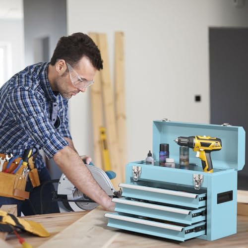 portable metal tool box – 3 drawers lockable on a desk or shelf