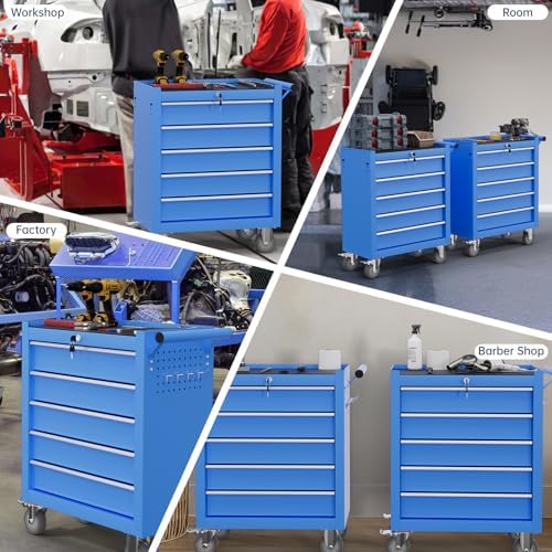 5-drawer tool chest,rolling tool cart with wheels,high capacity on a desk or shelf