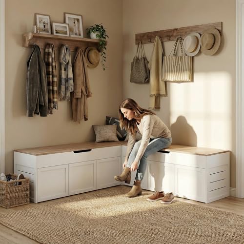 kikihouse l-shaped corner storage bench, backless wood bench, view 9
