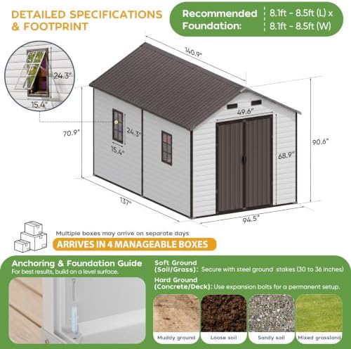 wacasa 8x12 ft resin plastic outdoor storage shed, front angle view