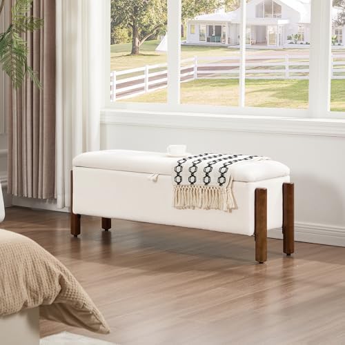 47'' modern storage ottoman benches with walnut wood, front angle view