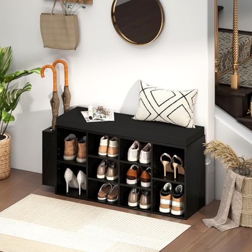 giantex shoe storage bench with umbrella stand, 10-cubby, front angle view