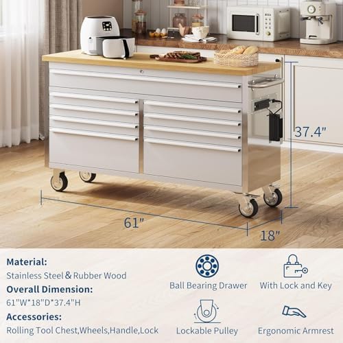 9-drawer, mobile tool chest with military-grade locking system, front angle view