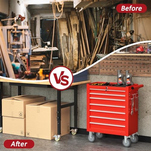 7 drawers rolling tool chest with wheels, portable on a desk or shelf