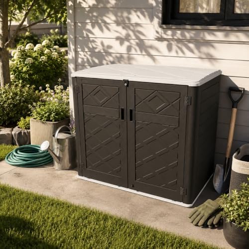 addok outdoor storage cabinet, 48 cu.ft horizontal resin, front angle view