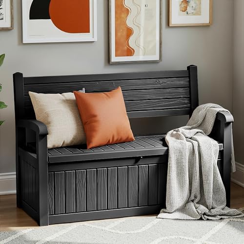 80 gallon outdoor storage bench,waterproof resin deck box, view 9
