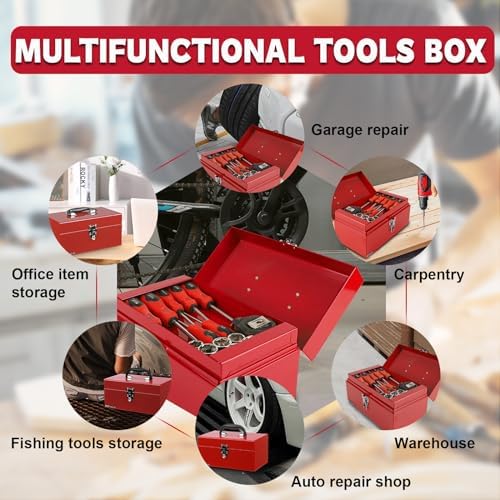 p.i.t. metal tool box 12 inch,portable small toolbox, front angle view