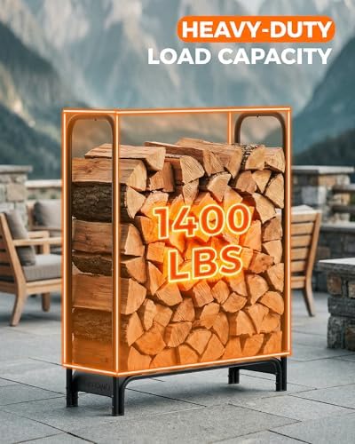 3ft firewood log rack with cover outdoor, heavy, front angle view