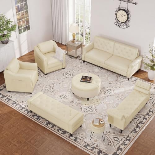 60" storage ottoman bench, faux leather upholstered bed, view 9
