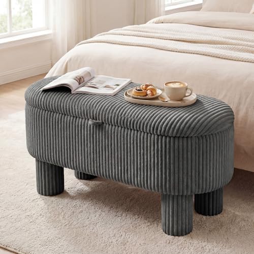 giantex 42'' storage ottoman bench, corduroy fabric upholstered, front angle view