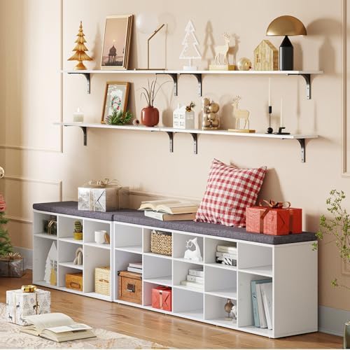 dinzi lvj shoe storage bench with cushion, 15-cubby, view 9