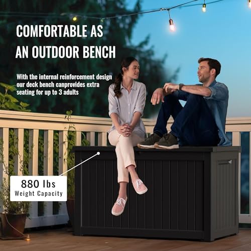 drato 280 gallon deck box, outdoor large waterproof on a desk or shelf