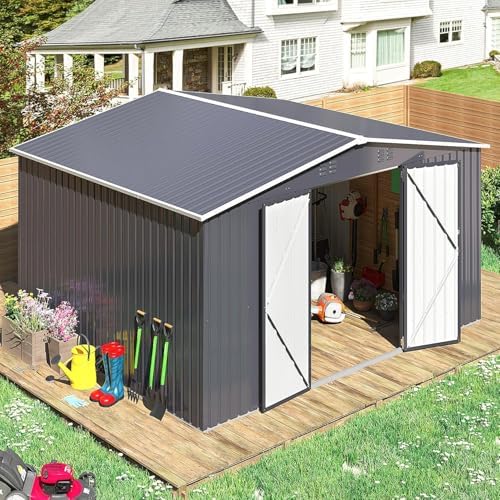 polar aurora 10x12 outdoor storage metal shed with, front angle view