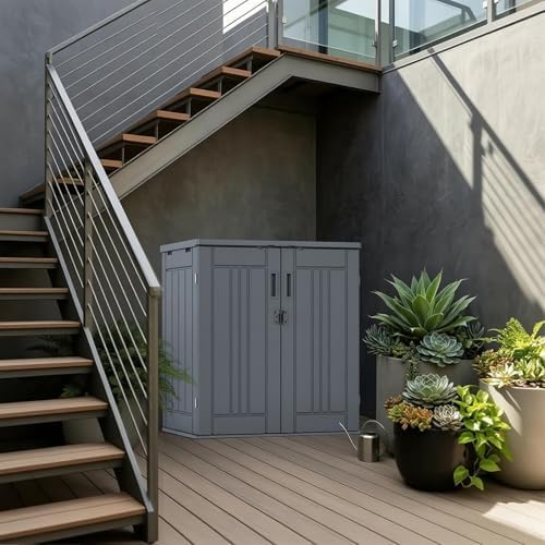 outdoor storage cabinet with 2 shelves, waterproof resin, view 9