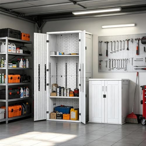 zyjoyy outdoor storage cabinet with 4 shelves, 31.5", front angle view