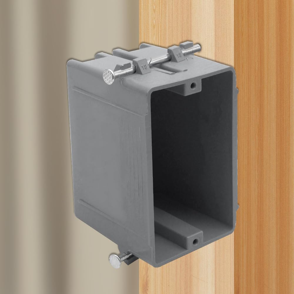 1-Gang PVC New Work Outlet Box,18 Cubic Inch Switch Box | Gray New Work Electrical Nail Outlet Box,ETL Listed to UL514C and UL263,AWG for 9/14,8/12,7/10(1Pack)